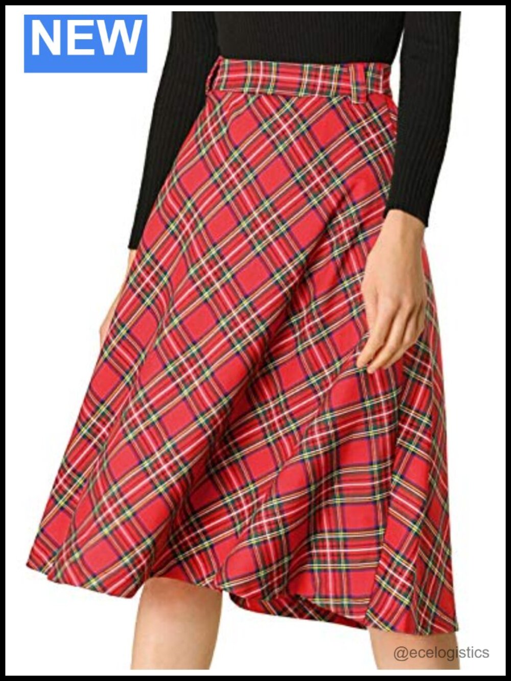 Vintage Plaid Tartan High Waist Belted A-Line Midi Skirt